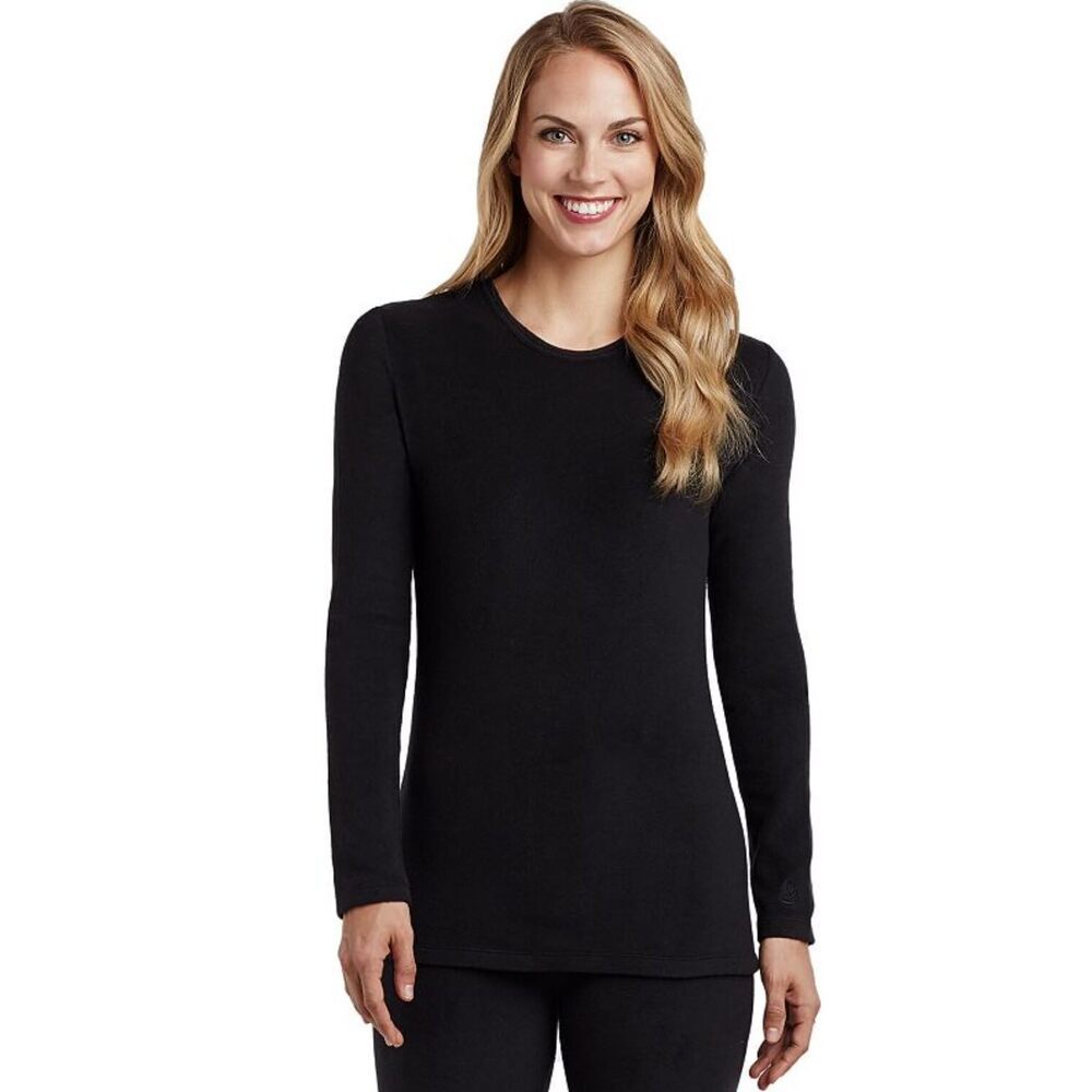 Cuddl Duds Women's Black Stretch Fleece Long-Sleeve Top L